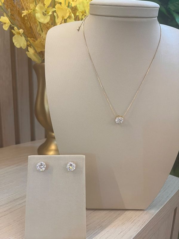 CONJUNTO BRINCO COLAR REDONDO 4 PONTAS