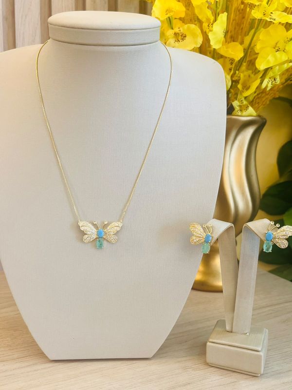 CONJUNTO BORBOLETA AZUL E VERDE