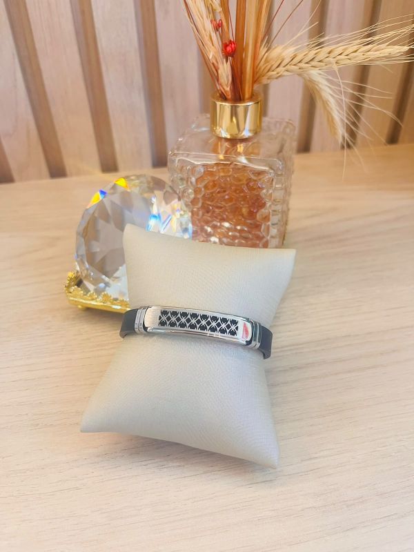 PULSEIRA DE BORRACHA AÇO MASCULINA COM DETALHES PRETO