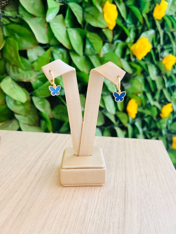BRINCO ARGOLINHA BORBOLETA AZUL
