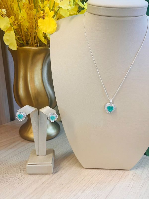 CONJUNTO PEDRA VERDE CORAÇÃO