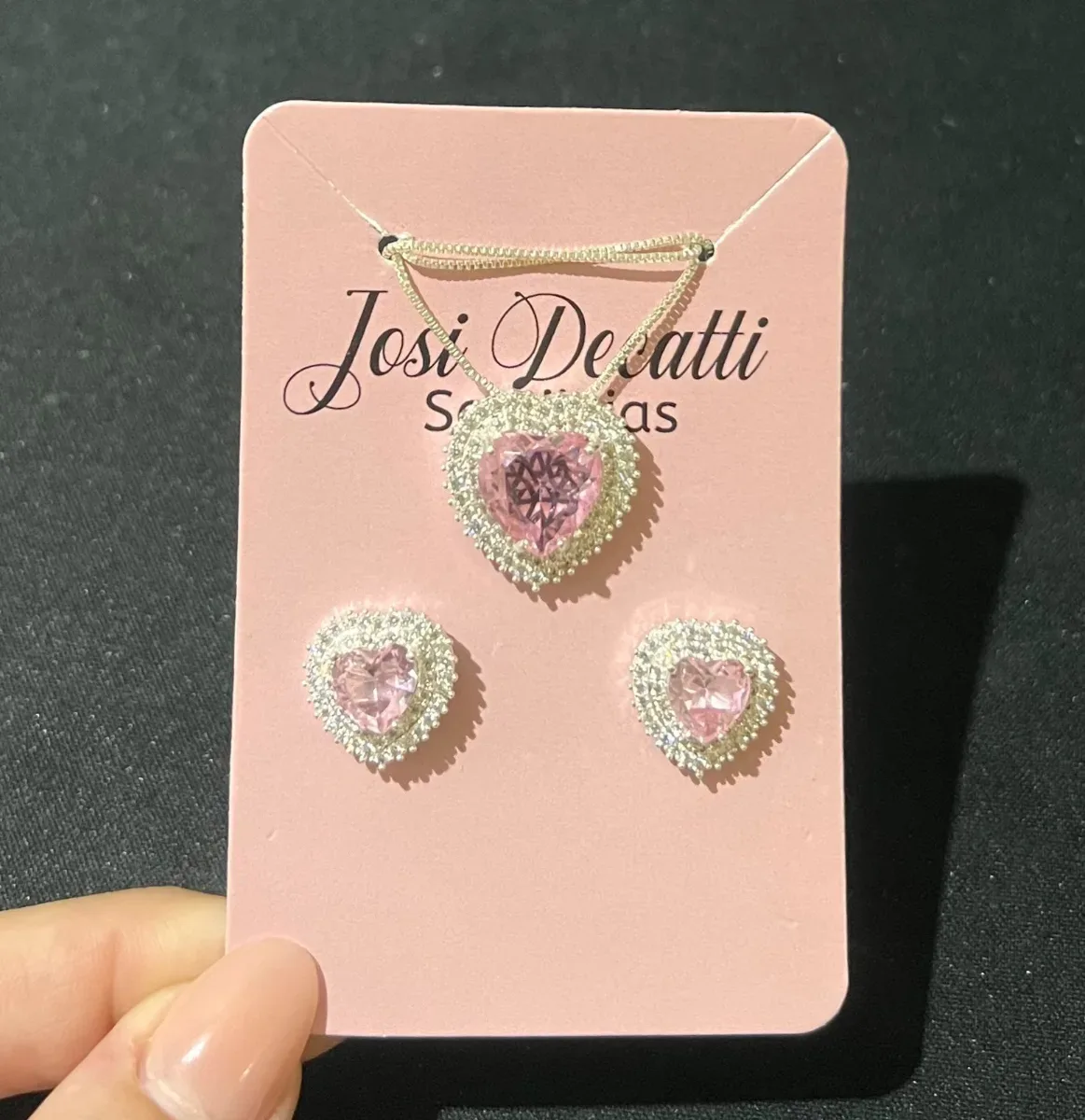 Conjunto coração rosa zirc em volta Pr