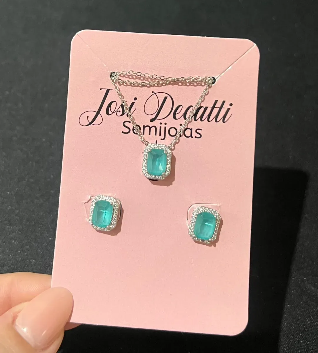 Conjunto quadrado verde agua rodio