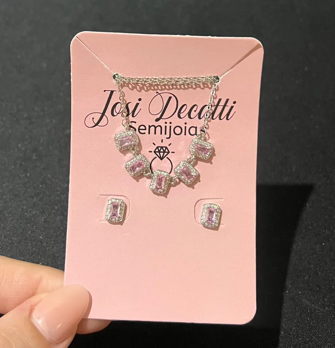Conjunto quadrado rosa zirc volta ródio