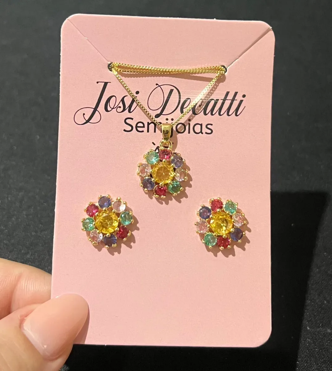 Conjunto flor colorida amarelo meio Dou