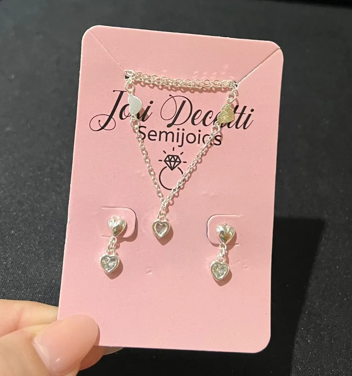 Conjunto coração liso e pedra Pr