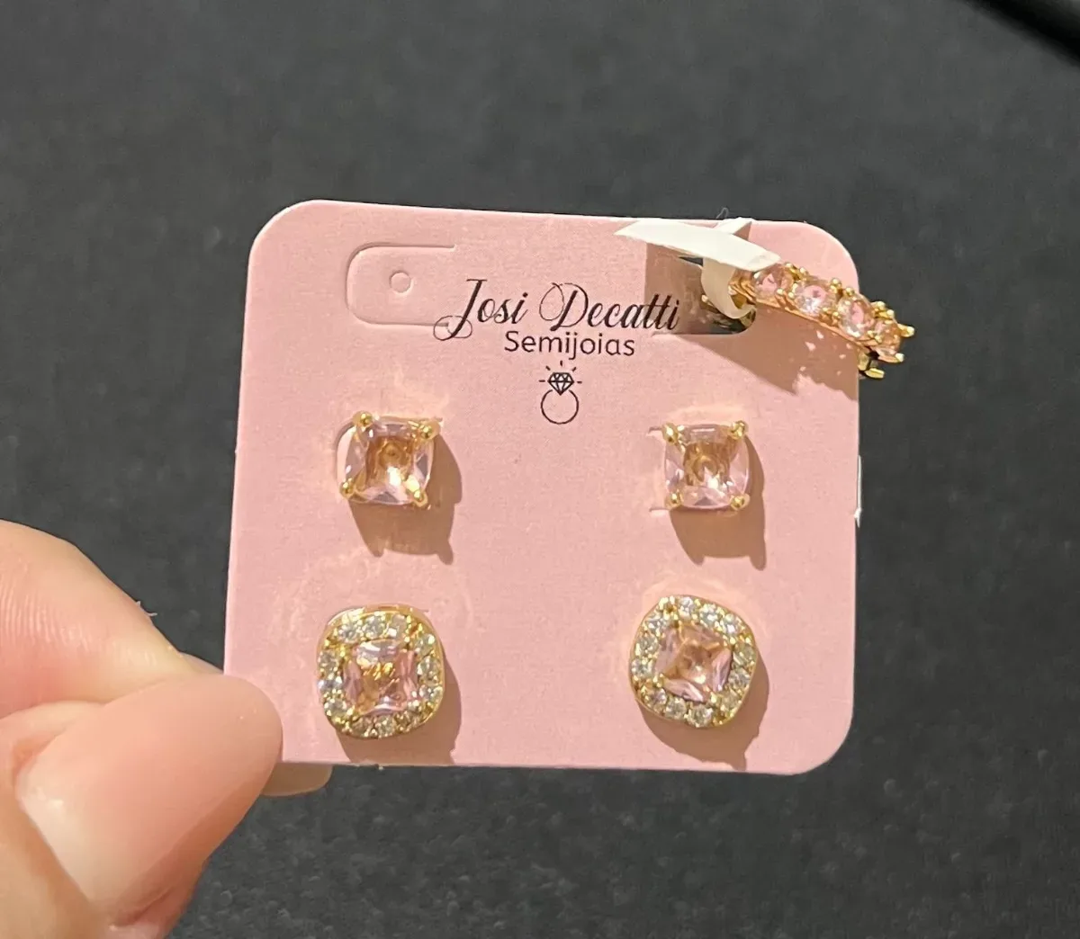 Brinco trio quadrado rosa zirc volta + piercing Dou