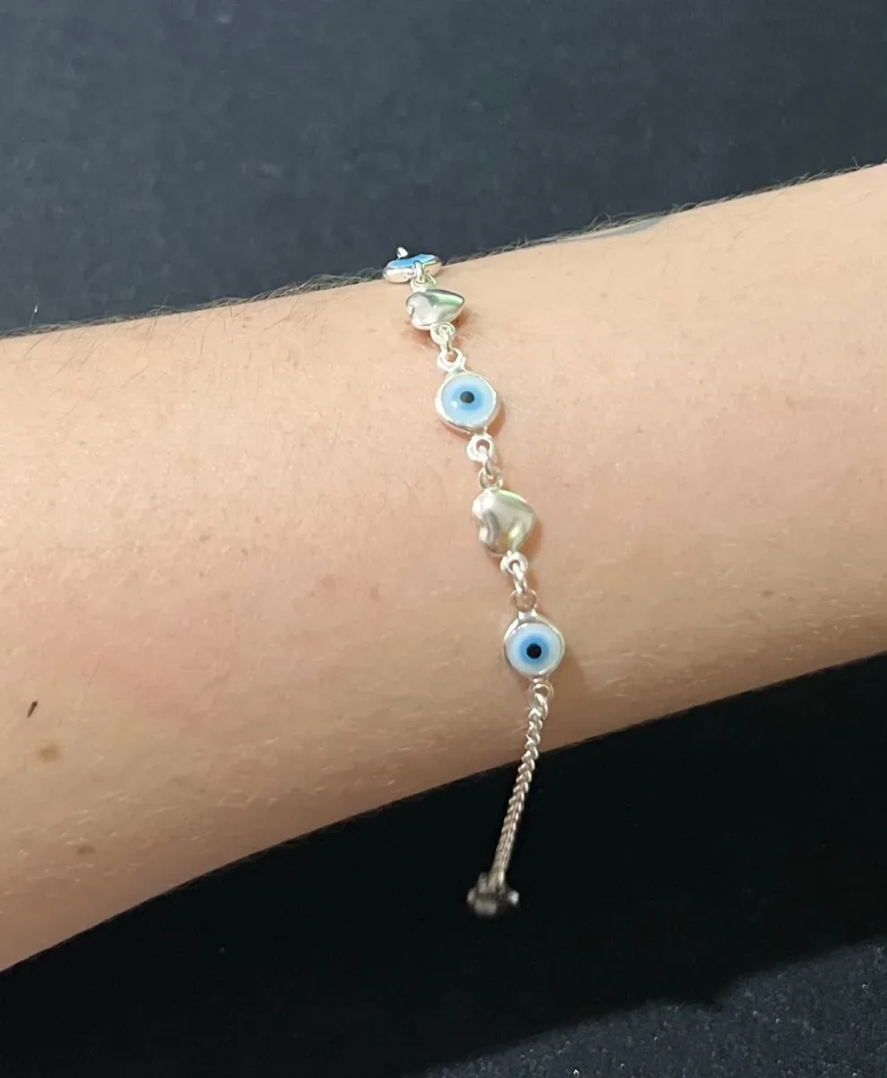 Pulseira olho grego coração meio liso Pr