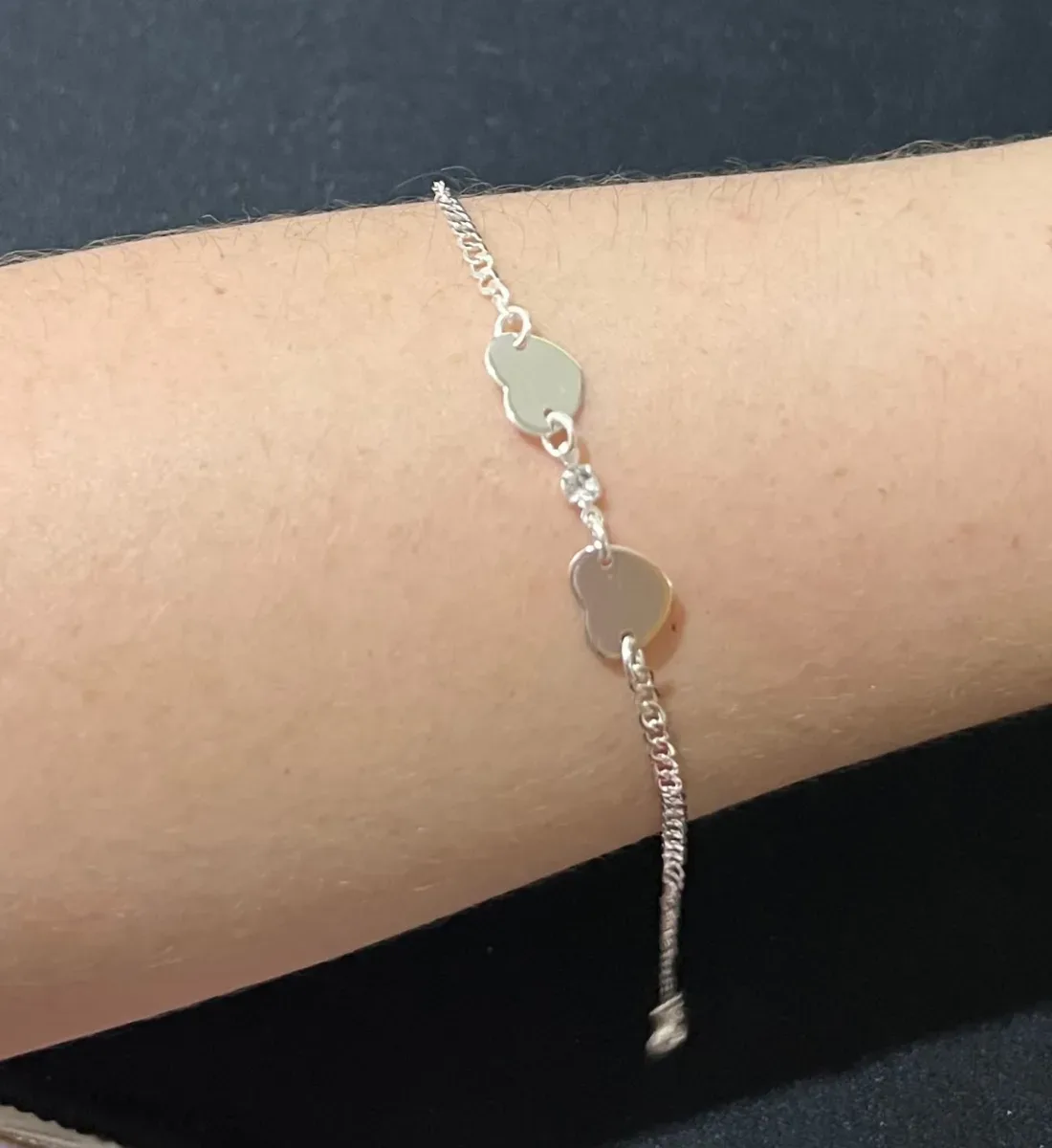 Pulseira 2 coração liso pedra meio Pr