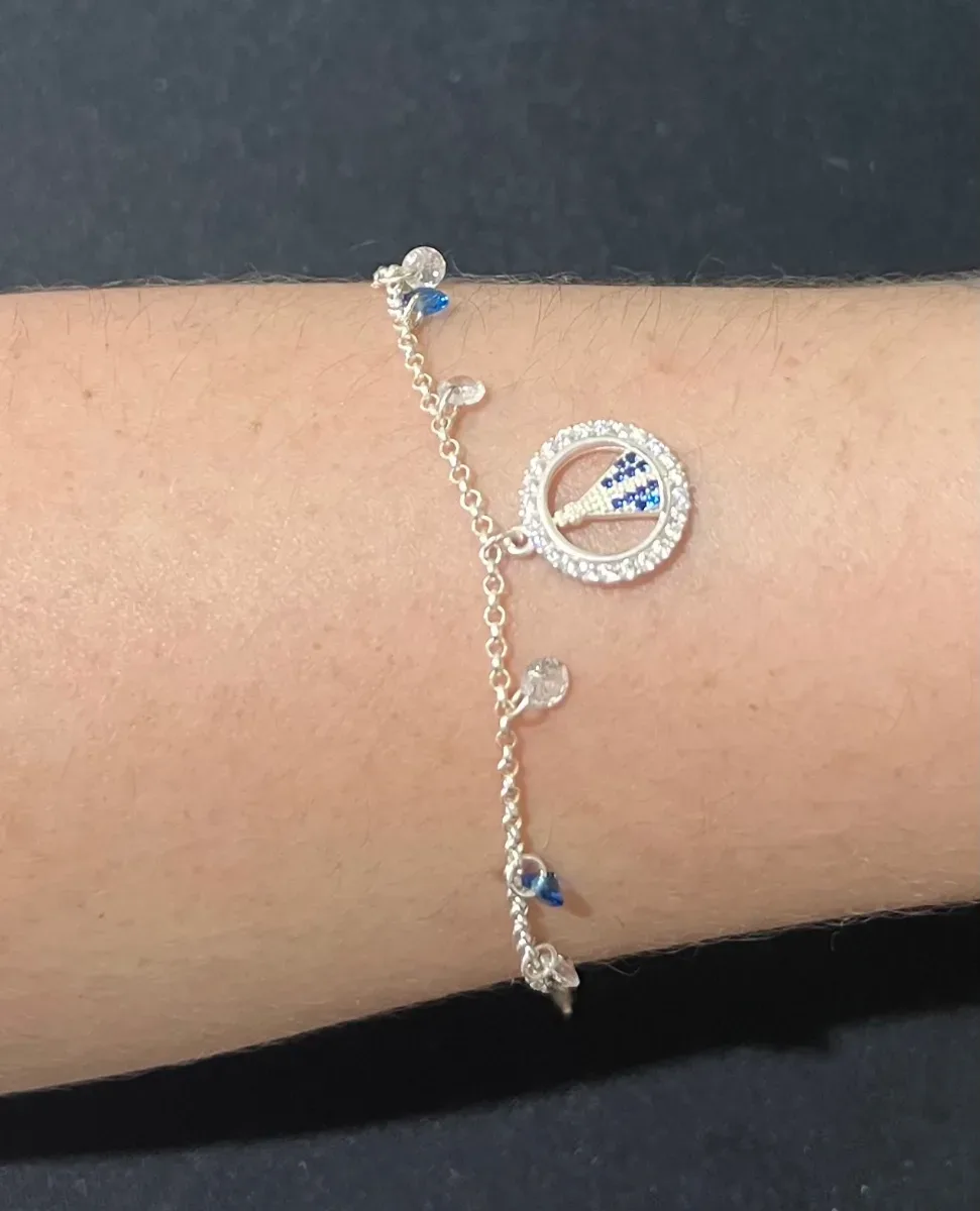 Pulseira n senhora azul pedra azul e cristal pr