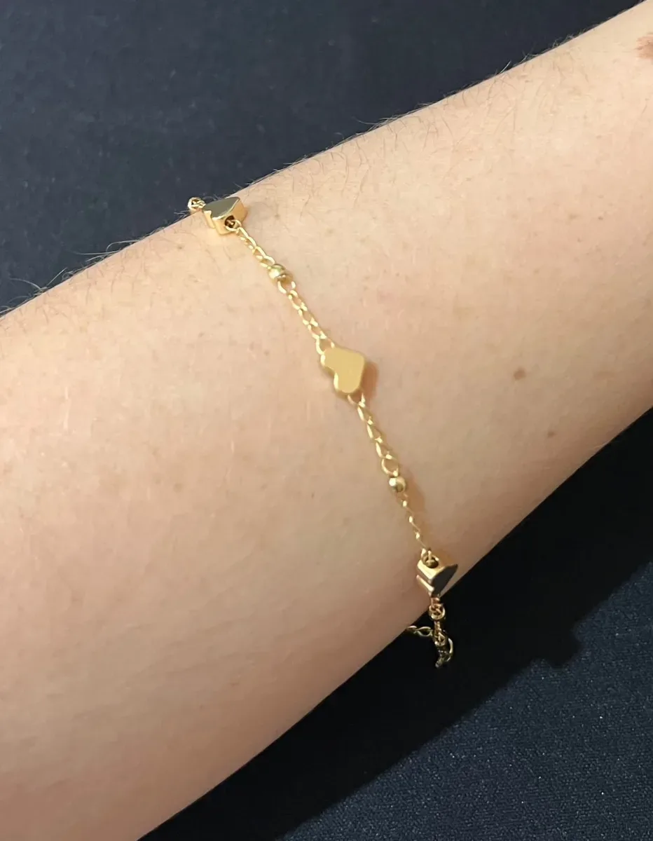 Pulseira 3 coraç liso bolinha meio Dou