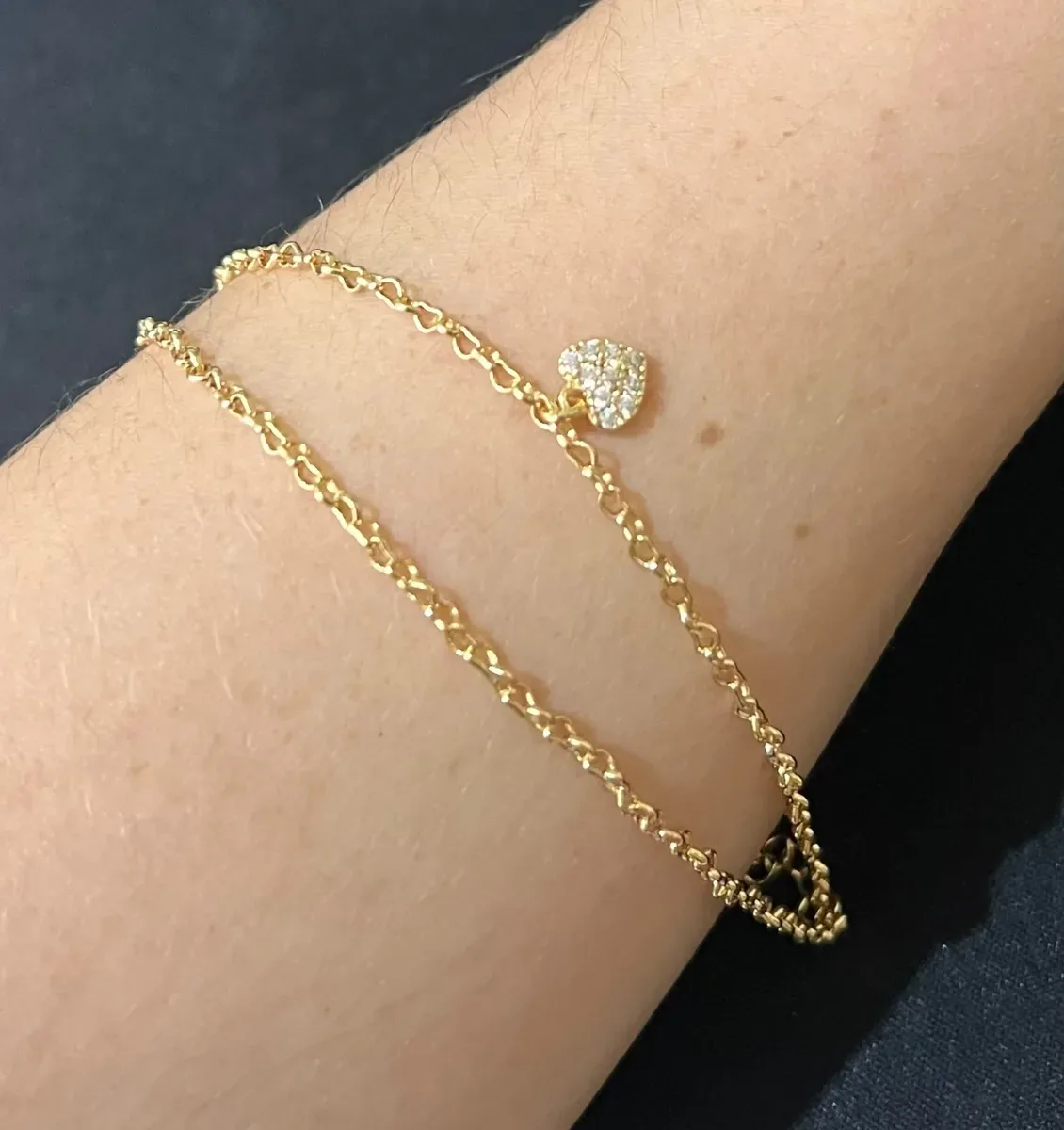 Pulseira dupla coração p zirc Dou