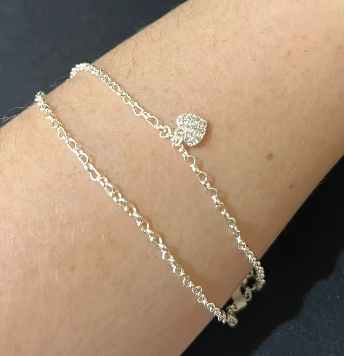 Pulseira dupla coração p zirc Pr