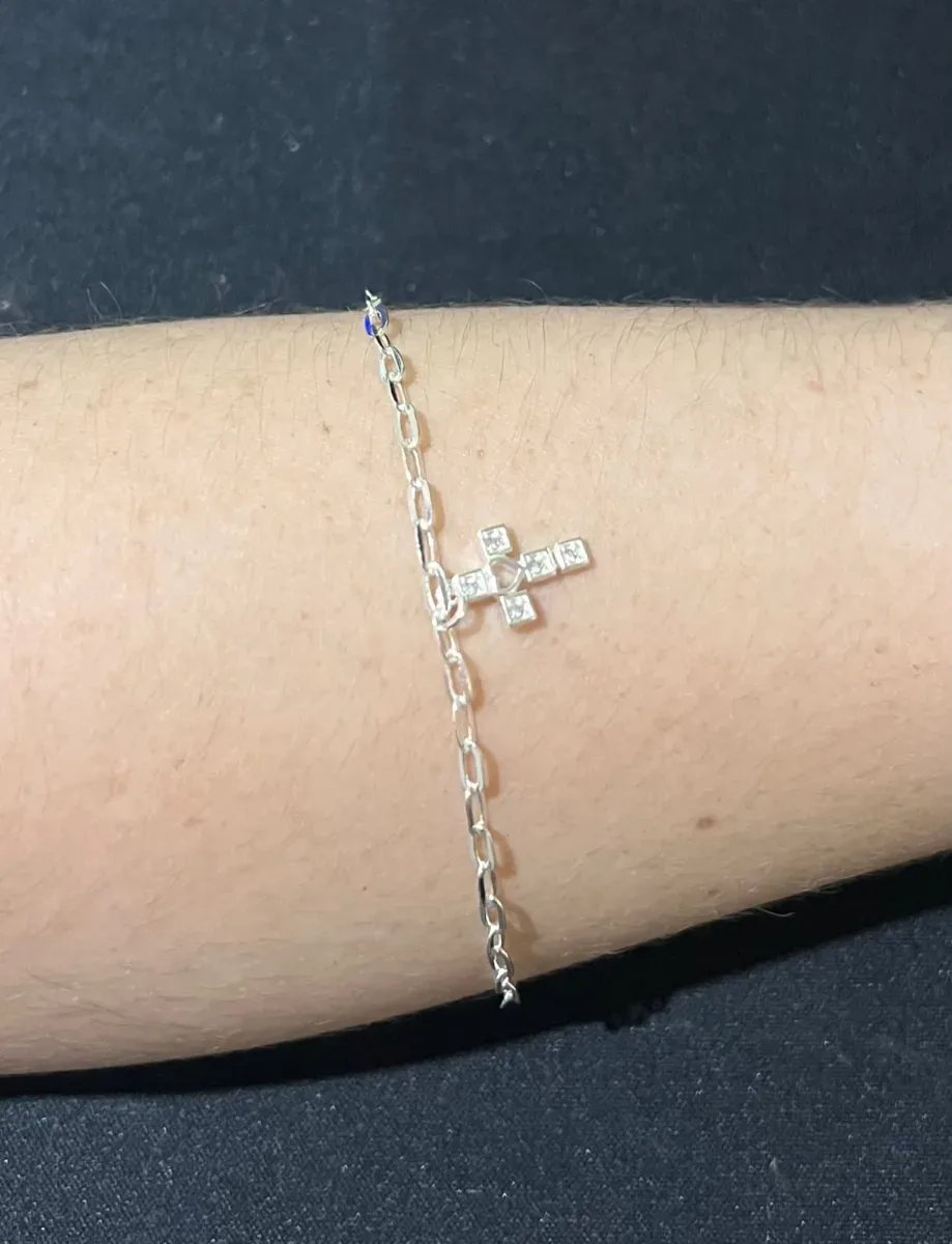 Pulseira Cruz pend pedra Pr