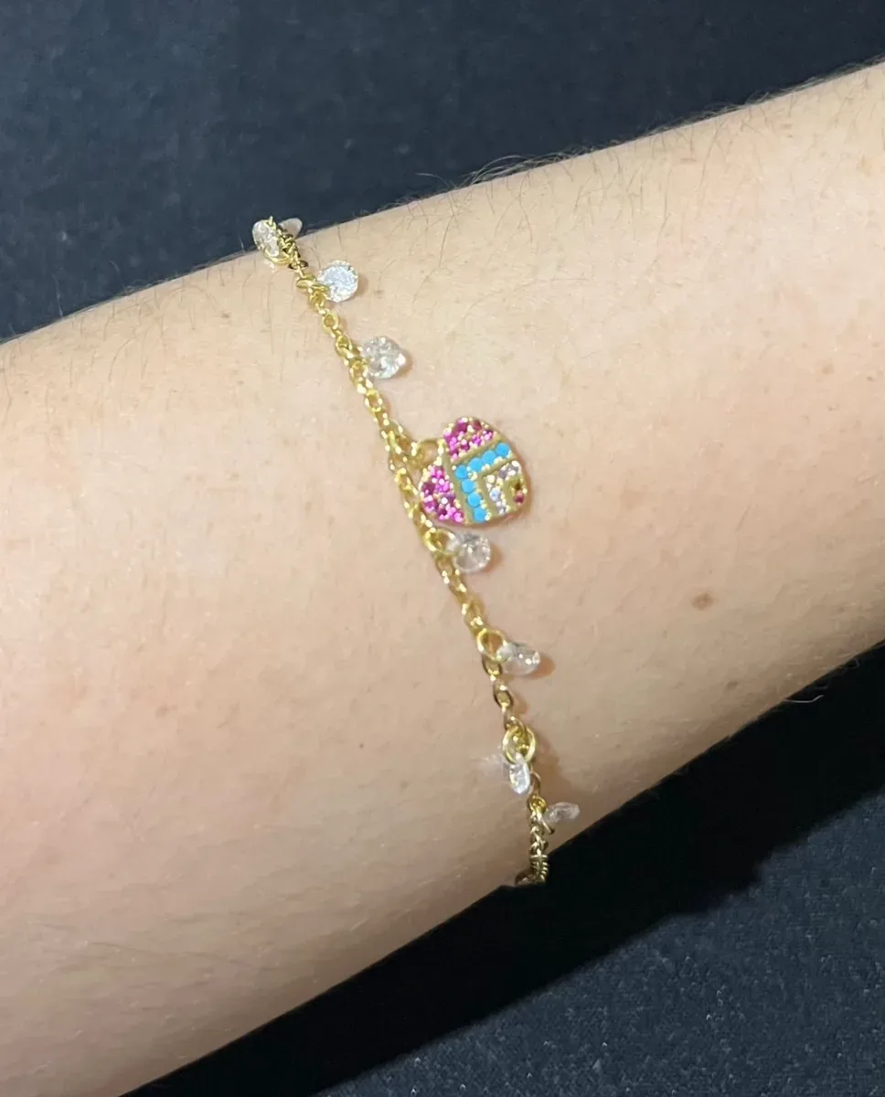 Pulseira coraç colorido pedras pend Dou