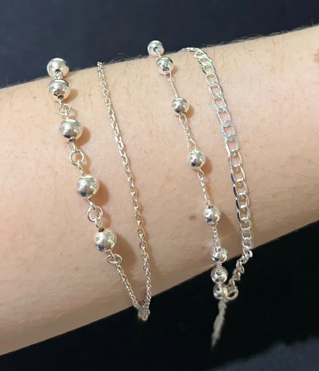 Pulseira dupla lisa e bolinha Pr