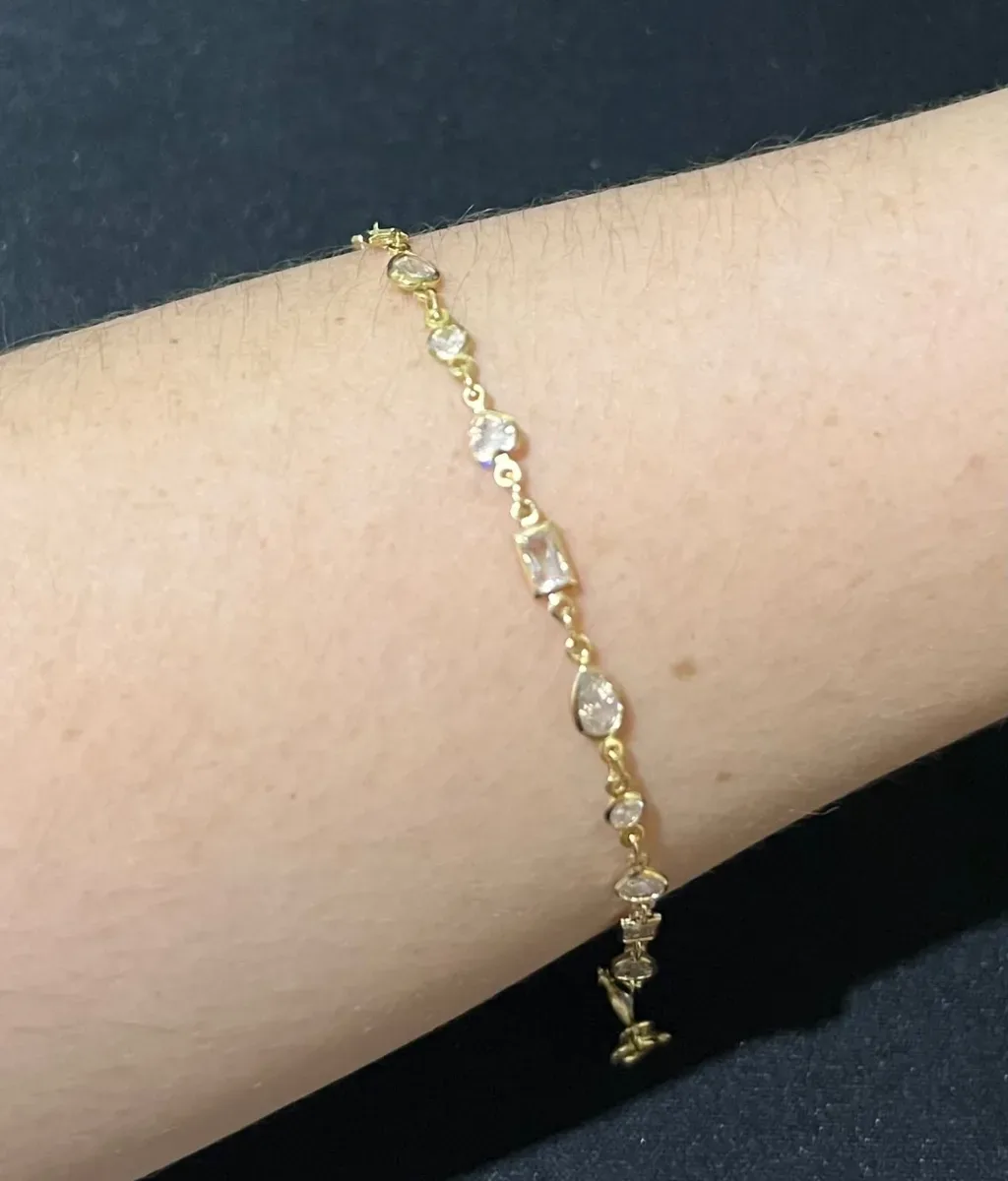Pulseira pedra quadr coraç gota Dou