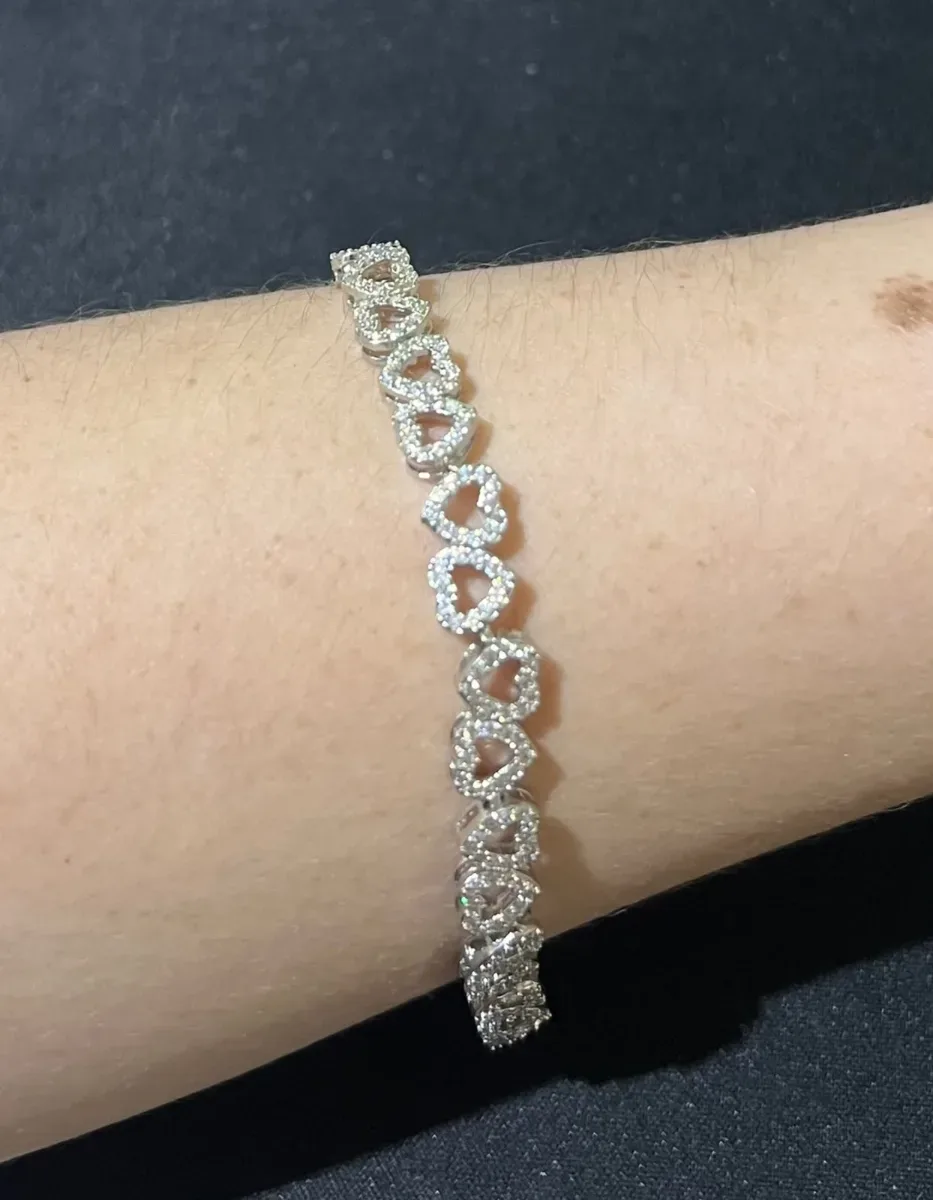Pulseira toda coraç zirc Ródio
