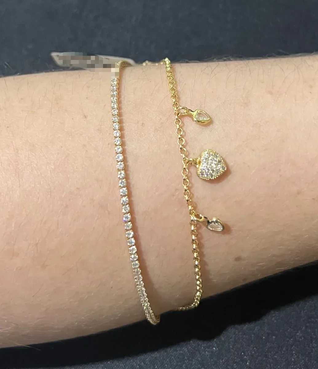 Pulseira dupla 3 coraç pedra e zirc Dou
