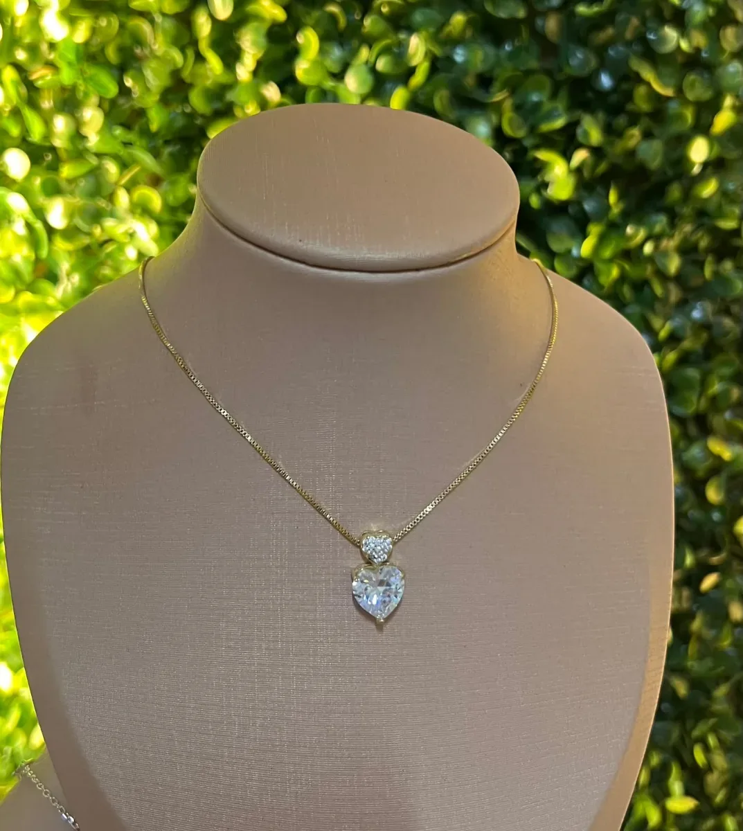 Colar 45 cm ping coraç zirc e pedra Dou