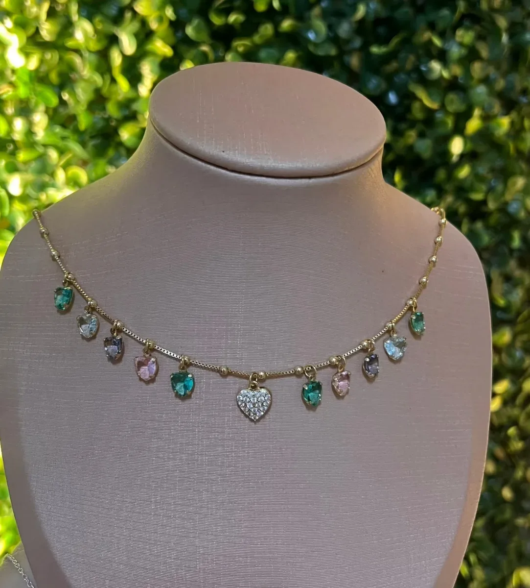 Choker coraç colorido e zirc meio Dou