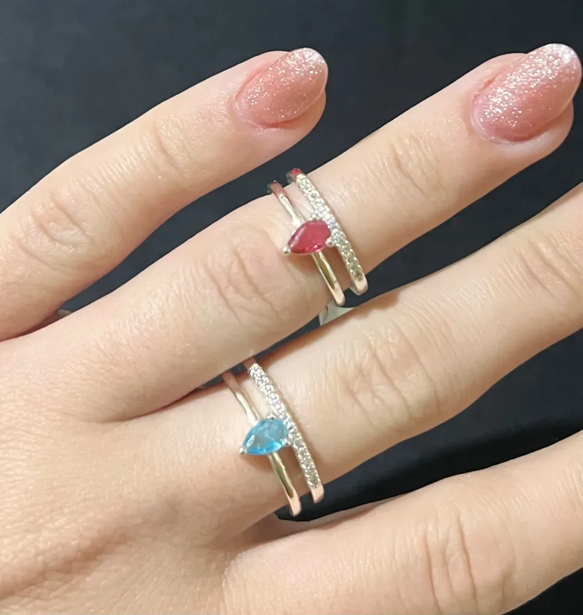 Anel 2 linha gota color meio cores Pr