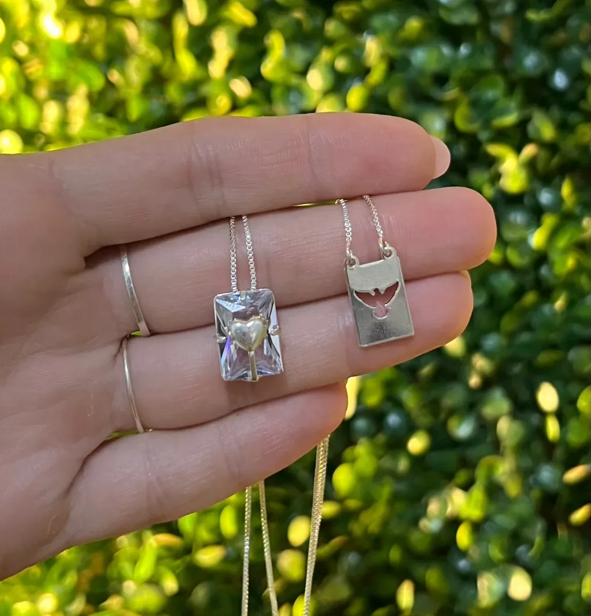 Colar escapulario pedra coraç cristal Pr