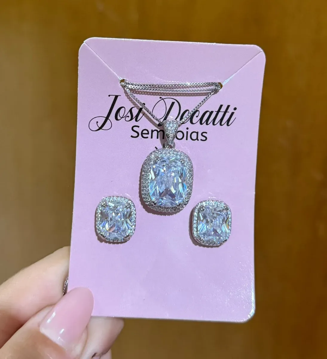 Conjunto pedra quadrada zirc ródio
